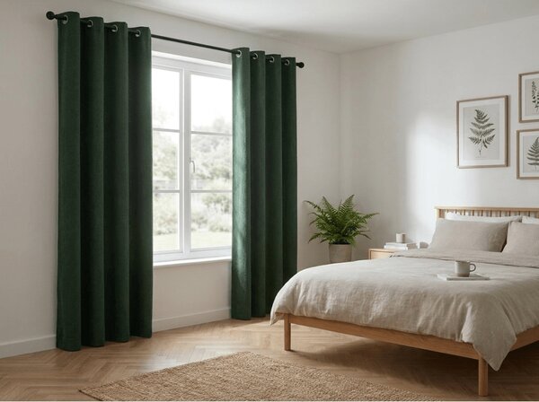 Draperie opaca DUNES VELVET 140x250 cm, verde inchis Agatat: Inele metalice