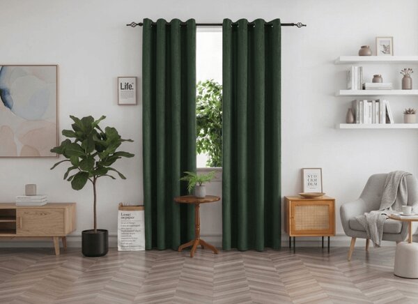 Draperie opaca DUNES VELVET 140x250 cm, verde inchis Agatat: Inele metalice