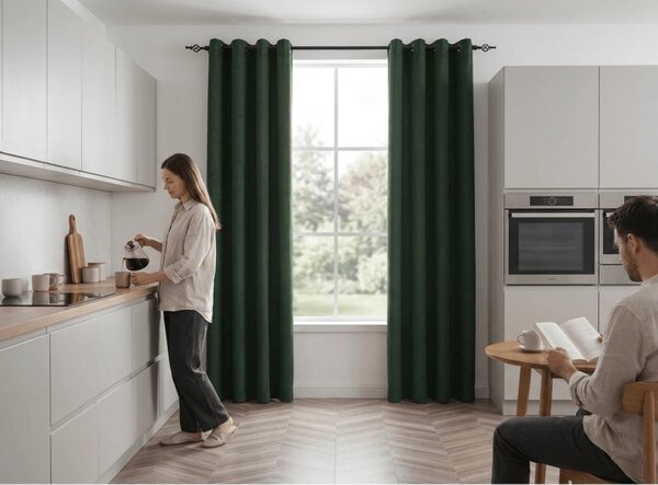 Draperie opaca DUNES VELVET 140x250 cm, verde inchis Agatat: Inele metalice