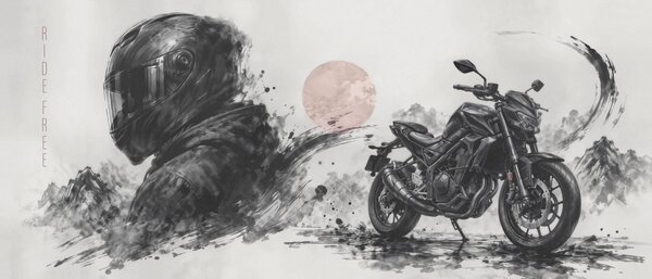 Fototapet Motocicletă cu o mască neagră, Fototapet abstracte, Fototapet populare, t00934 - Tapeko.ro