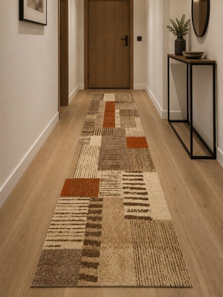 Traversa Hol festonata, Model Orlando 22002, Maro Portocaliu, Latime 100 cm 100 x 200