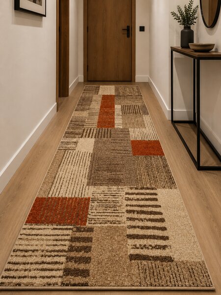 Traversa Hol festonata, Model Orlando 22002, Maro Portocaliu, Latime 100 cm 100 x 200
