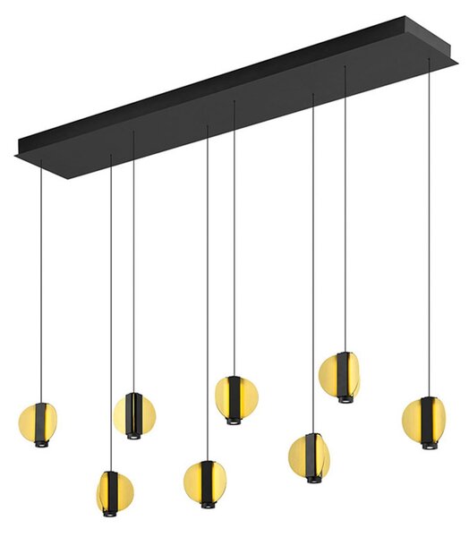 HELL Lampă suspendată LED Iris, negru/auriu, lungime 180 cm, metal, cu 8 becuri, reglabil, Negru, Camera de zi / sufragerie, Metal