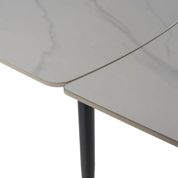 Masa extensibila VELA, alb cu efect de marmura/negru, ceramica/metal