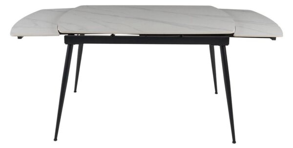 Masa extensibila VELA, alb cu efect de marmura/negru, ceramica/metal