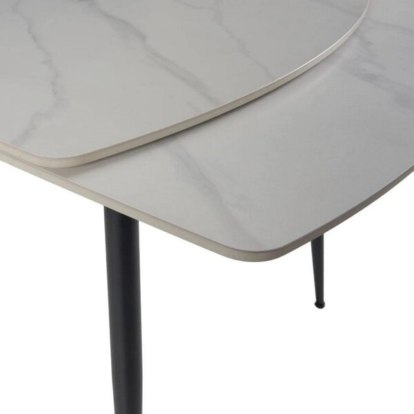 Masa extensibila VELA, alb cu efect de marmura/negru, ceramica/metal