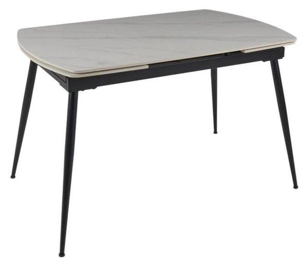 Masa extensibila VELA, alb cu efect de marmura/negru, ceramica/metal