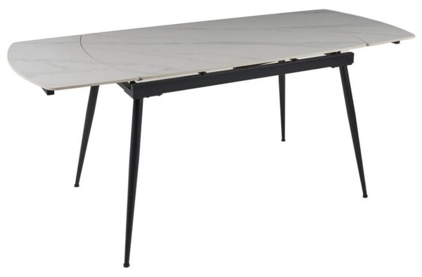 Masa extensibila VELA, alb cu efect de marmura/negru, ceramica/metal