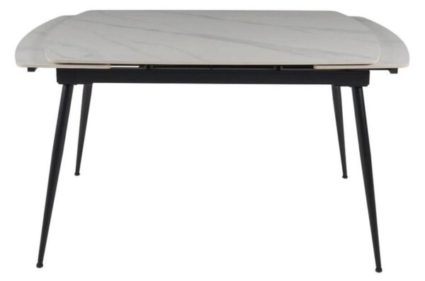 Masa extensibila VELA, alb cu efect de marmura/negru, ceramica/metal