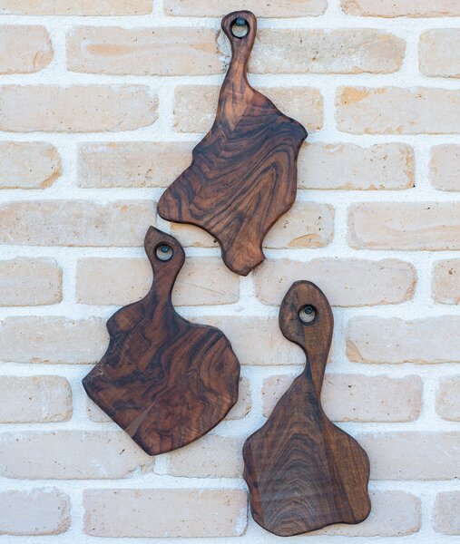 Set 3 tocătoare Deep Forest Fragments din nuc masiv - 32x20 cm