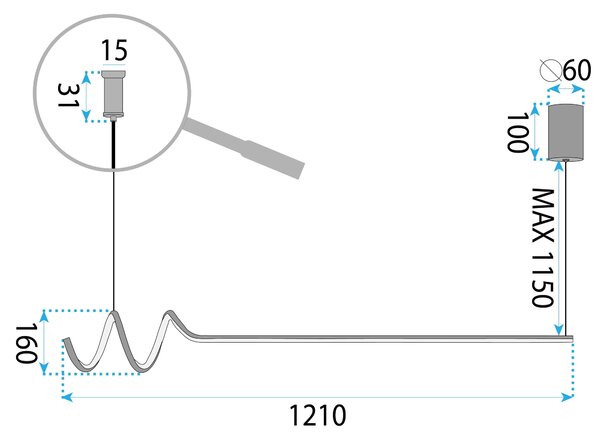Lampă suspendată LHJ030-CP 120cm NEAGRĂ