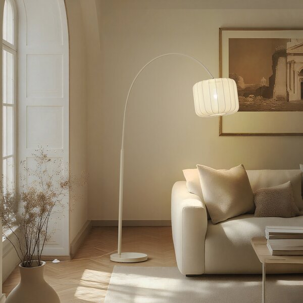 Lindby Lampa cu arc Helin, bej, textil, înălțime 198,5 cm, Bej, Camera de zi / sufragerie, Țesătură / Textil, Modern