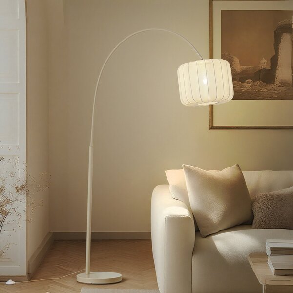 Lindby Lampa cu arc Helin, bej, textil, înălțime 198,5 cm, Bej, Camera de zi / sufragerie, Țesătură / Textil, Modern