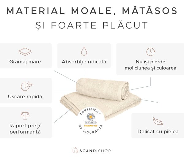 Prosop CLARYSSE ELEGANCE 70x140 cm crem, 100% bumbac
