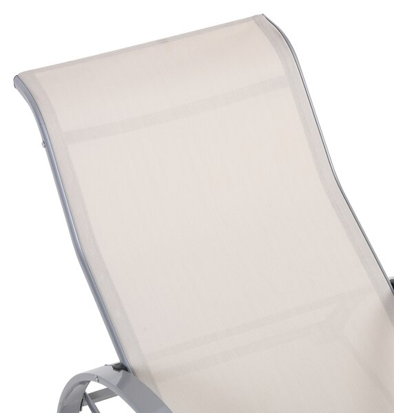 Outsunny Set de 2 Șezlonguri și Măsuță cu Blat din Sticlă, 59x169x66 cm, Crem | Aosom Romania