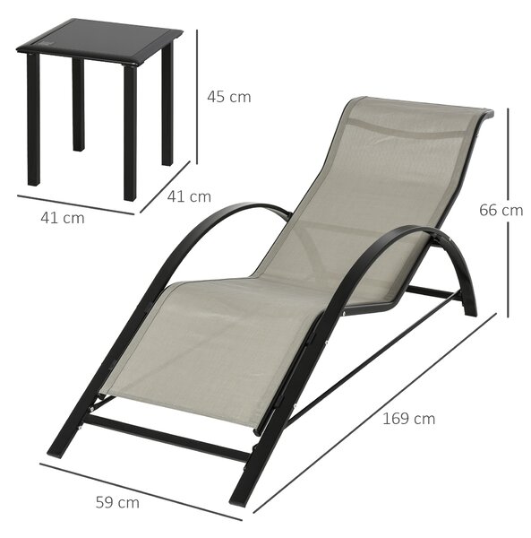 Outsunny Set 2 sezlonguri si masuta, 59x169x66 cm, negru | Aosom Romania