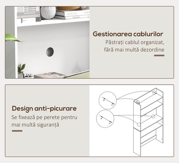 HOMCOM Birou cu Rafturi, Blat Pliabil, 2 Roți și 4 Rafturi, Birou Compact Modern cu Orificiu pentru Cabluri, Masă pentru Computer, Casă Birou Cameră de Studiu, 80x69x155 cm, Alb | Aosom Romania