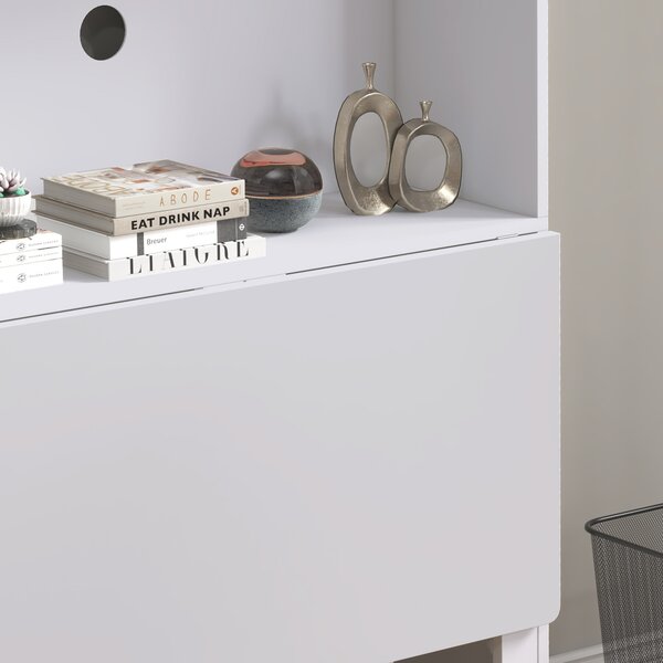 HOMCOM Birou cu Rafturi, Blat Pliabil, 2 Roți și 4 Rafturi, Birou Compact Modern cu Orificiu pentru Cabluri, Masă pentru Computer, Casă Birou Cameră de Studiu, 80x69x155 cm, Alb | Aosom Romania