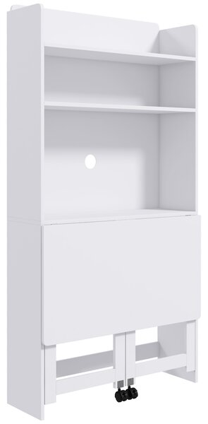 HOMCOM Birou cu Rafturi, Blat Pliabil, 2 Roți și 4 Rafturi, Birou Compact Modern cu Orificiu pentru Cabluri, Masă pentru Computer, Casă Birou Cameră de Studiu, 80x69x155 cm, Alb | Aosom Romania