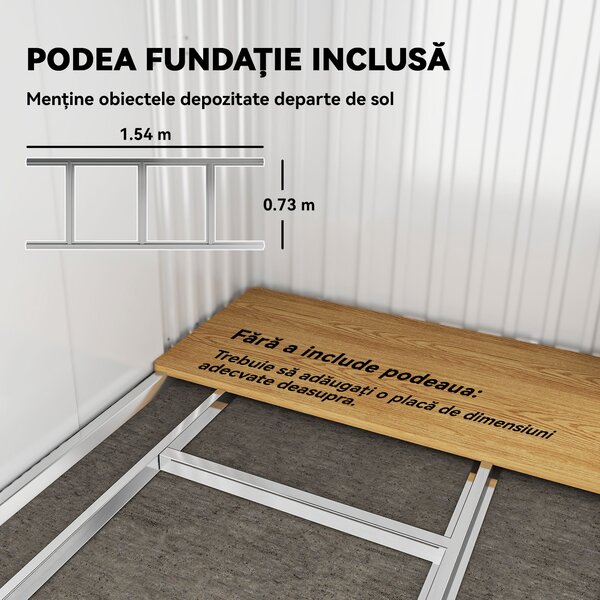 Outsunny Căsuță de Grădină 6.5 x 4FT din Metal Galvanizat cu Fundație, Magazin cu Uși Duble Culisante și 2 Guri de Aerisire, Gri | Aosom Romania