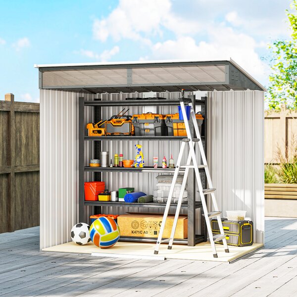 Outsunny Căsuță de Grădină 6.5 x 4FT din Metal Galvanizat cu Fundație, Magazin cu Uși Duble Culisante și 2 Guri de Aerisire, Gri | Aosom Romania