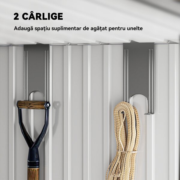 Outsunny Căsuță de Grădină 6.5 x 4FT din Metal Galvanizat cu Fundație, Magazin cu Uși Duble Culisante și 2 Guri de Aerisire, Gri | Aosom Romania