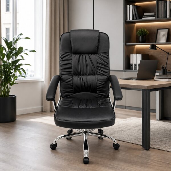 Scaun ergonomic directorial, inaltime reglabila 108-118 cm, sarcina maxima 150 kg, piele ecologica, negru
