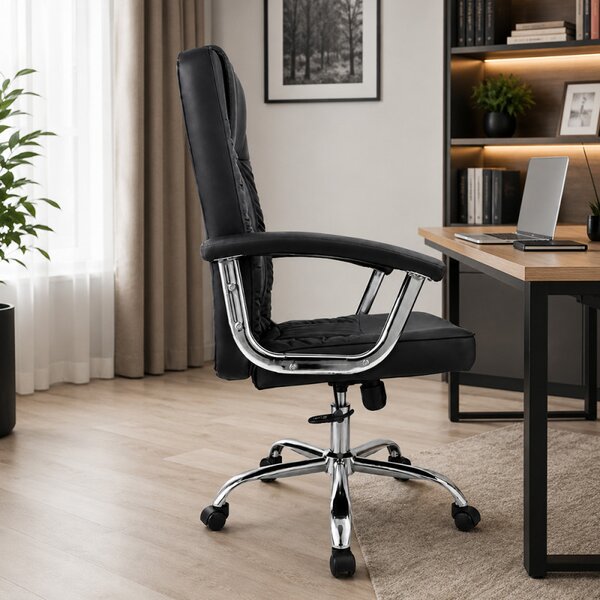 Scaun ergonomic directorial, inaltime reglabila 108-118 cm, sarcina maxima 150 kg, piele ecologica, negru