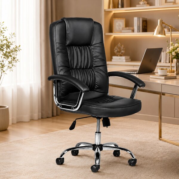 Scaun ergonomic directorial, inaltime reglabila 108-118 cm, sarcina maxima 150 kg, piele ecologica, negru