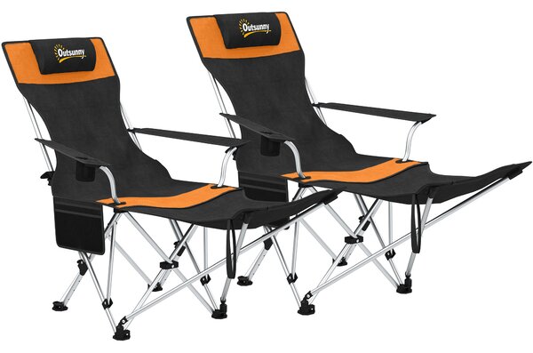 Outsunny Set de 2 Scaune de Camping Pliabile cu Suport pentru Picioare Detașabil, 82x100x88 cm, Negru | Aosom Romania