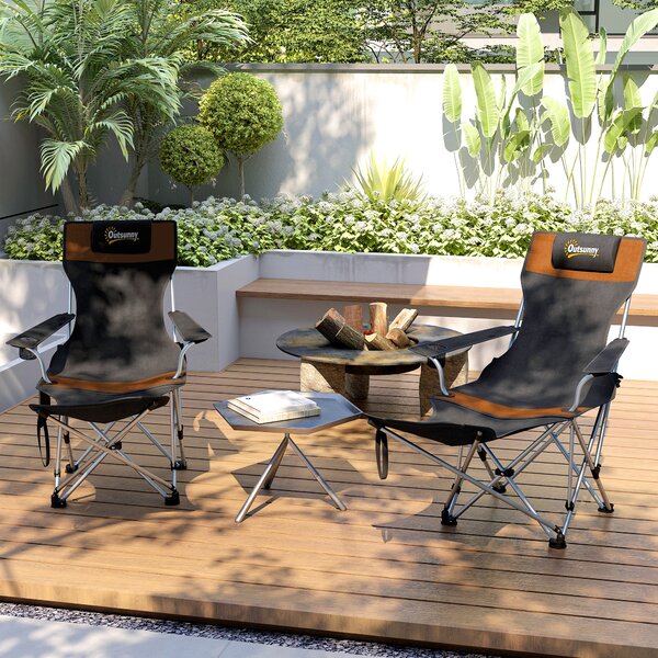 Outsunny Set de 2 Scaune de Camping Pliabile cu Suport pentru Picioare Detașabil, 82x100x88 cm, Negru | Aosom Romania