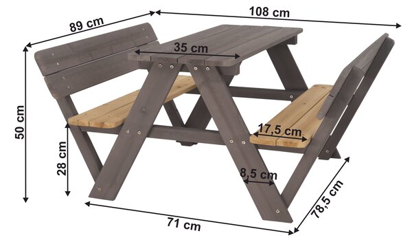 KONDELA Bancă de grădină pentru copii, lemn, gri/ natural, ABALO