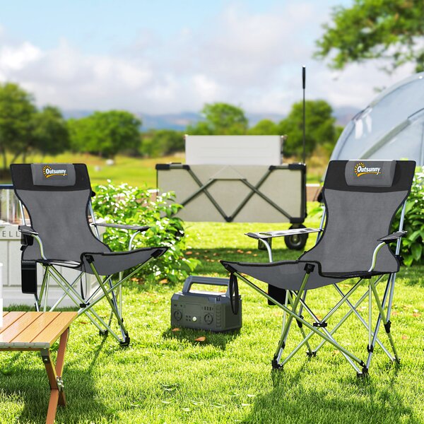 Outsunny Set de 2 Scaune de Camping Pliabile cu Suport pentru Picioare Detașabil, 82x100x88 cm, Negru | Aosom Romania