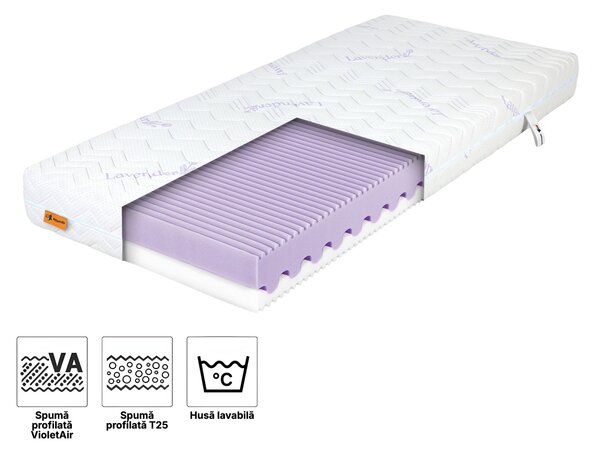 Saltea înaltă din spumă Violletta 80x200x20 - husă Lavender