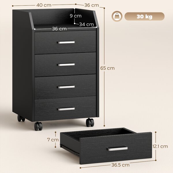 Vinsetto comodă birou,comodă birou cu roți, comodă documente, comodă pe roți, comodă cu sertare, mobilier birou | Aosom Romania