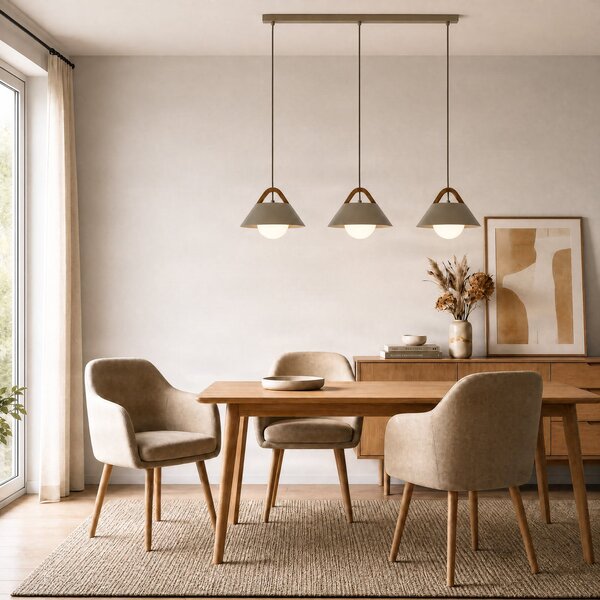 Luminex Lampă suspendată Funda, bej, lungime 110 cm, 3 becuri, metal/sticlă, reglabil, Bej, Camera de zi / sufragerie, Metal, Scandinavă