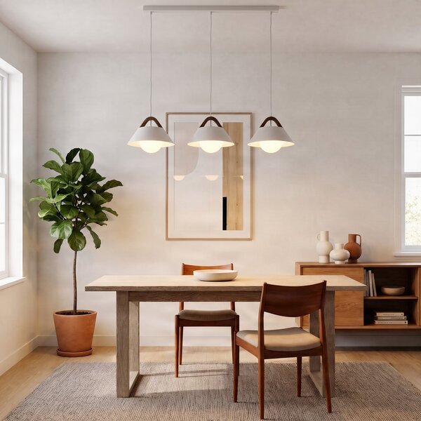 Luminex Lampă suspendată Funda, albă, lungime 110 cm, 3 becuri, metal/sticlă, reglabil, Alb, Camera de zi / sufragerie, Metal, Scandinavă
