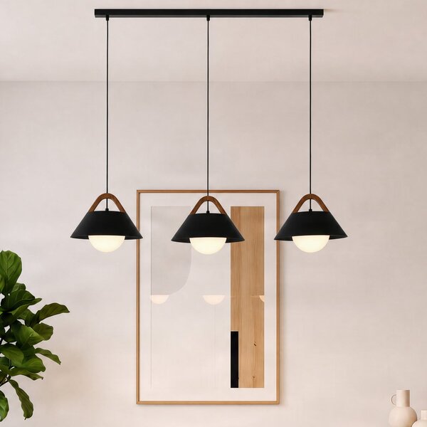 Luminex Lampă suspendată Funda, negru, lungime 110 cm, 3 becuri, metal/sticlă, reglabil, Negru, Camera de zi / sufragerie, Metal, Scandinavă