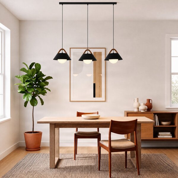 Luminex Lampă suspendată Funda, negru, lungime 110 cm, 3 becuri, metal/sticlă, reglabil, Negru, Camera de zi / sufragerie, Metal, Scandinavă