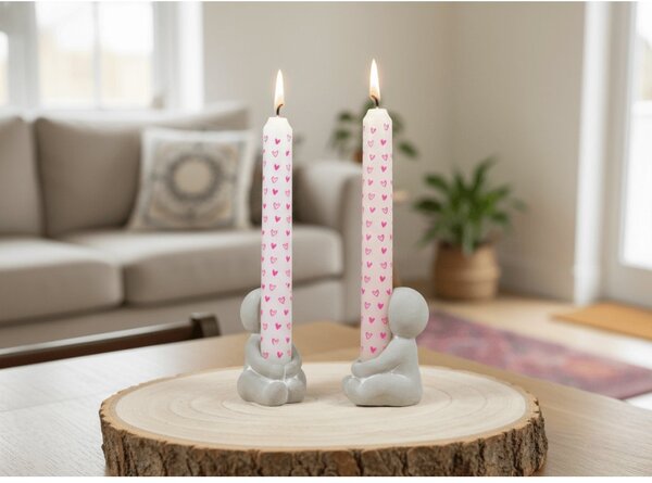 Set 2 suporturi de lumanari din gresie IDEAS 4 SEASONS, roz