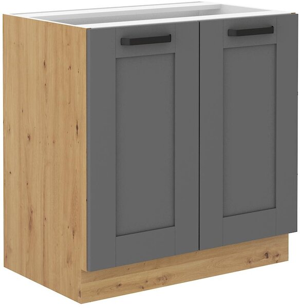 Dulap inferior de bucătărie Lucid 80 D 2F BB (Cadru: stejar artisan + front: mdf dustgrey). 1134744