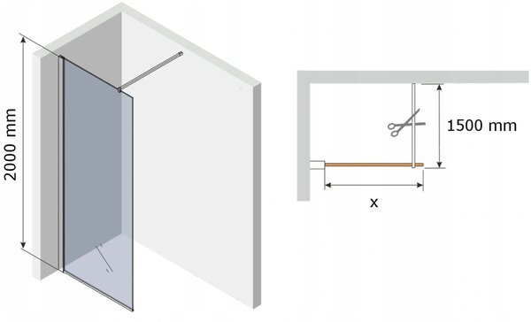 Paravan de dus Mexen Kioto WALK-IN 8mm, 70x200 cm, sticla gri (grafit), 800-070-000-00-40