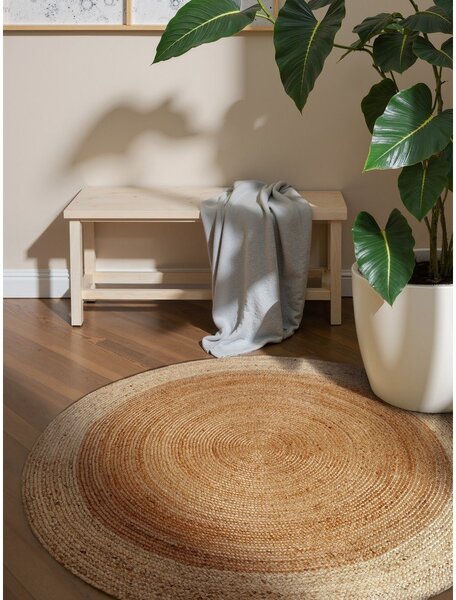 Covor în culoare naturală reversibil, țesut manual rotund din iută ø 100 cm Jutta Gold – Hanse Home