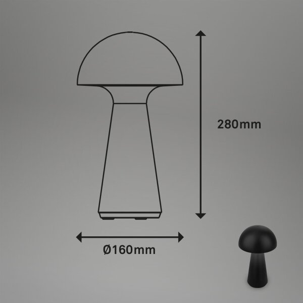 Briloner - Lampă de masă LED pentru exterior, reîncărcabilă, dimmabilă, cu senzor tactil, LED/2,6W/5V 3000K IP44, neagră
