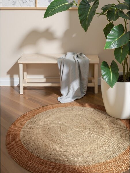 Covor fildeș reversibil, țesut manual rotund din iută ø 120 cm Jutta Ivory – Hanse Home