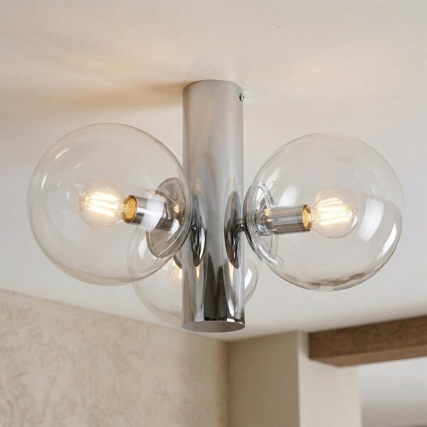 Plafonieră SFERIO, 3x E14, 5W, 230V, crom lucios/sticlă transparentă