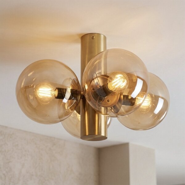 Plafonieră SFERIO, 4x E14, 5W, 230V, alamă/bej fumuriu