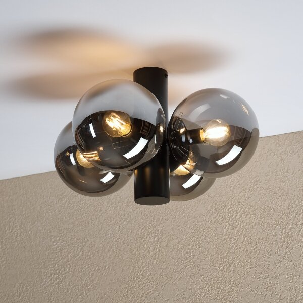 Plafonieră SFERIO, 4xE14/5W/230V, negru/sticlă fumurie