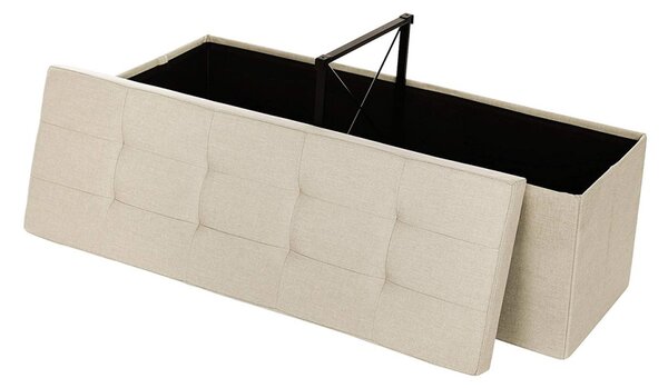 Bancă pliabilă cu spațiu de depozitare 120 L și șezut tapițat, Bej, 110 × 38 × 38 cm