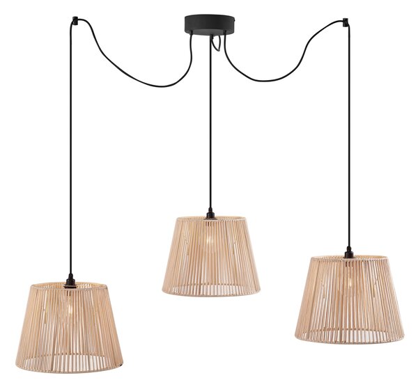 Lumină suspendată de exterior neagră cu abajururi bej din frânghie cu 3 lumini IP44 - Cava Jayla